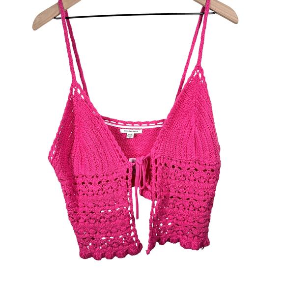 American Eagle Outfitters Tops - NWT AE Tie-Front Cami Size XL Crochet Hot Pink Tank Top Coquette Girl Balletcore